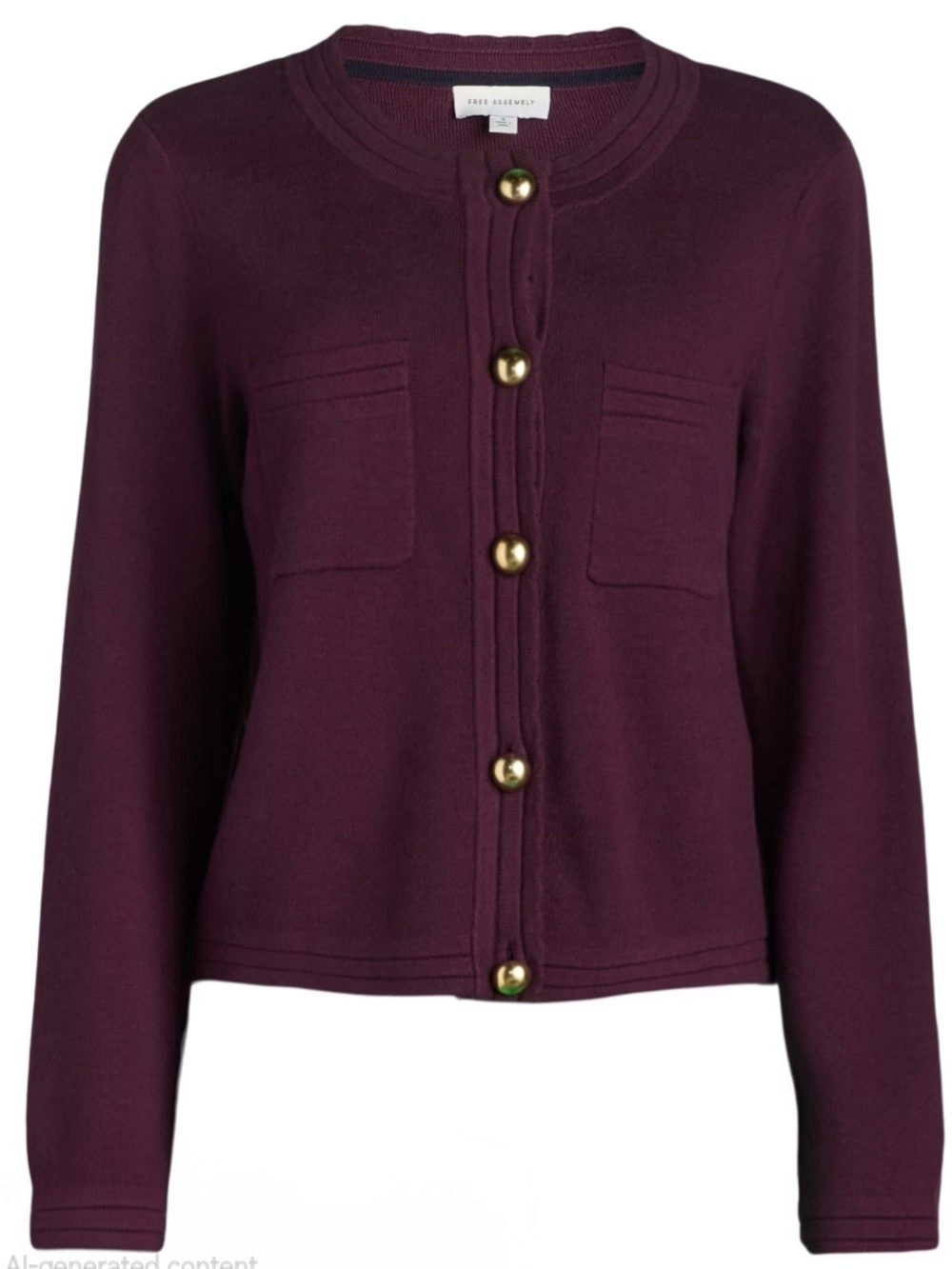 Free Assembly Cardigan Lady Jacket Burgundy Sz S Casual Chic Gold Buttons Preppy
